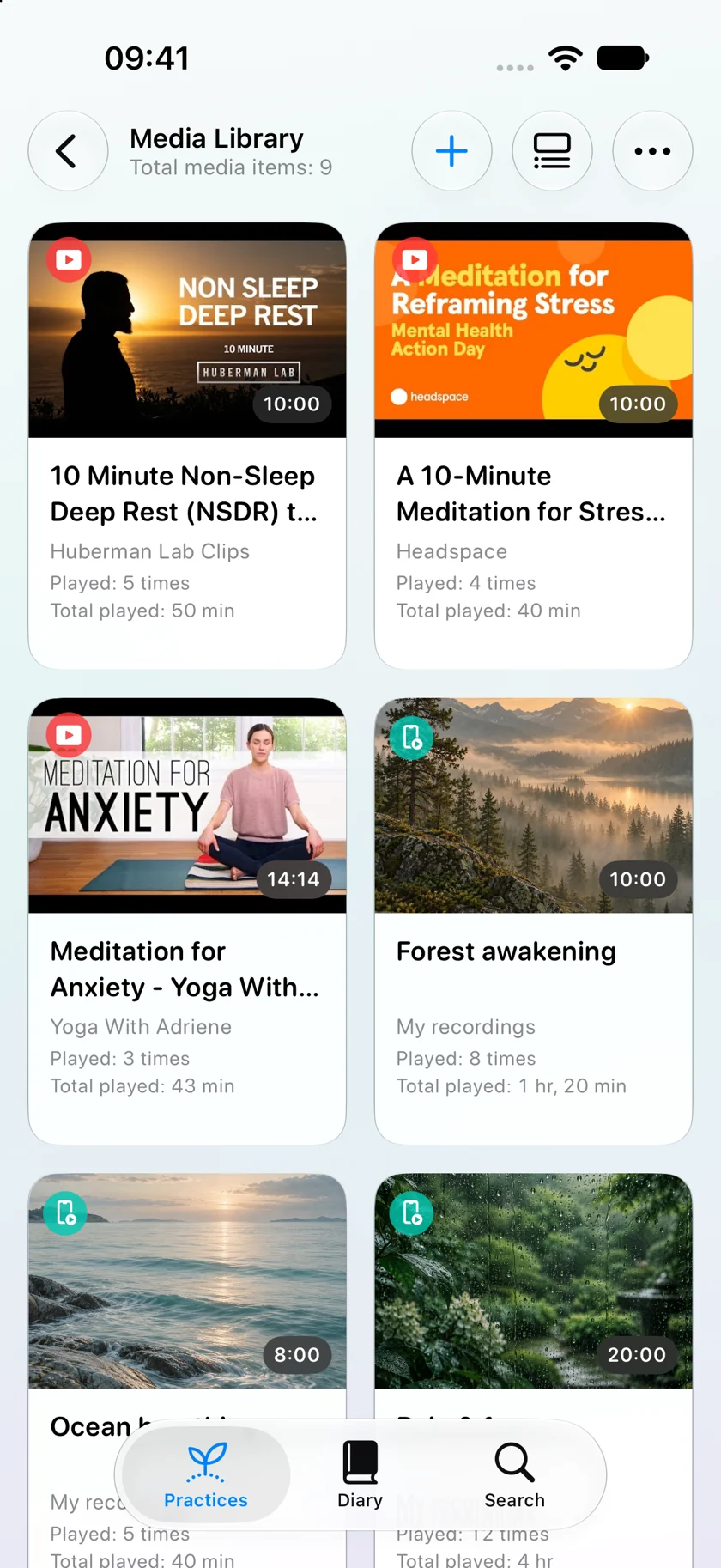 Self media library with personal audio and YouTube videos