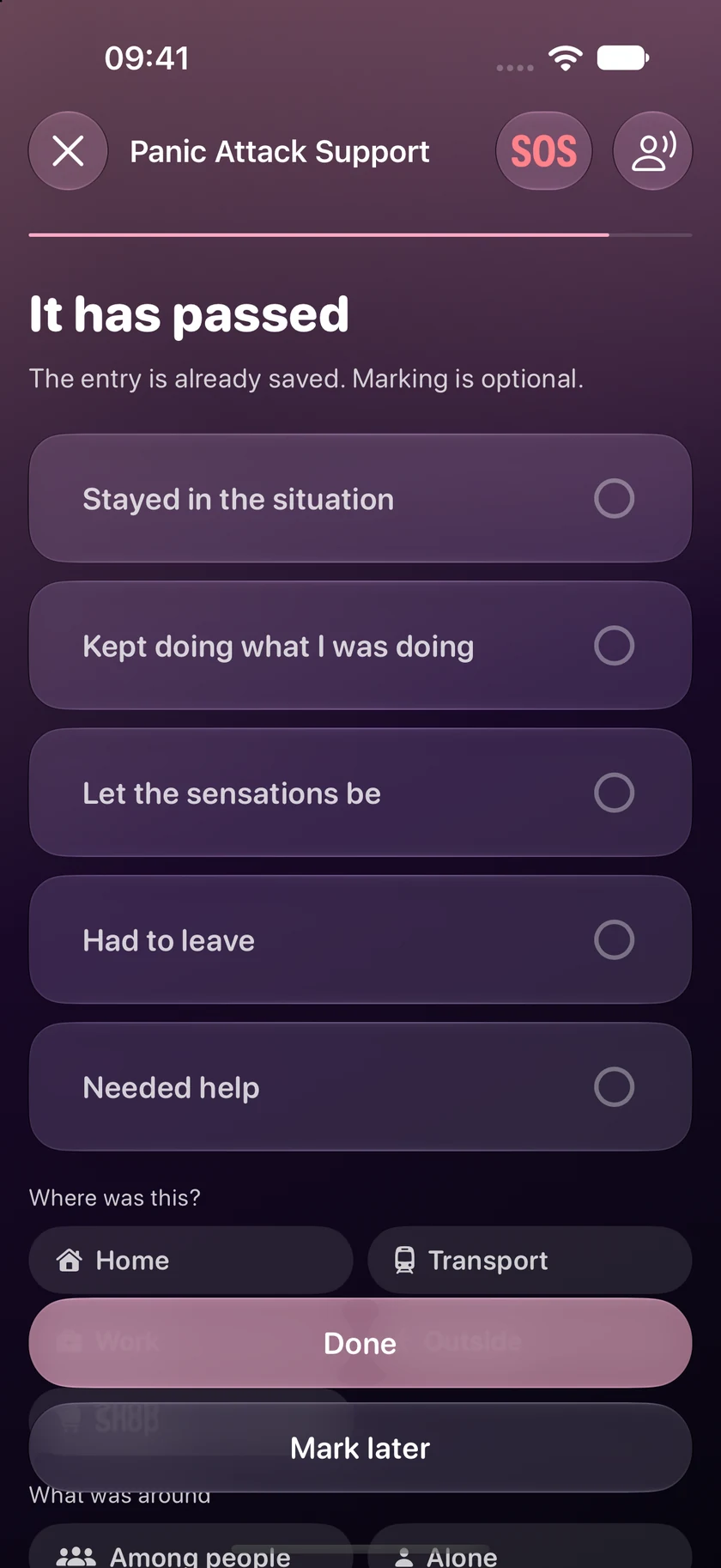 Self reflection screen for recording the circumstances after an episode