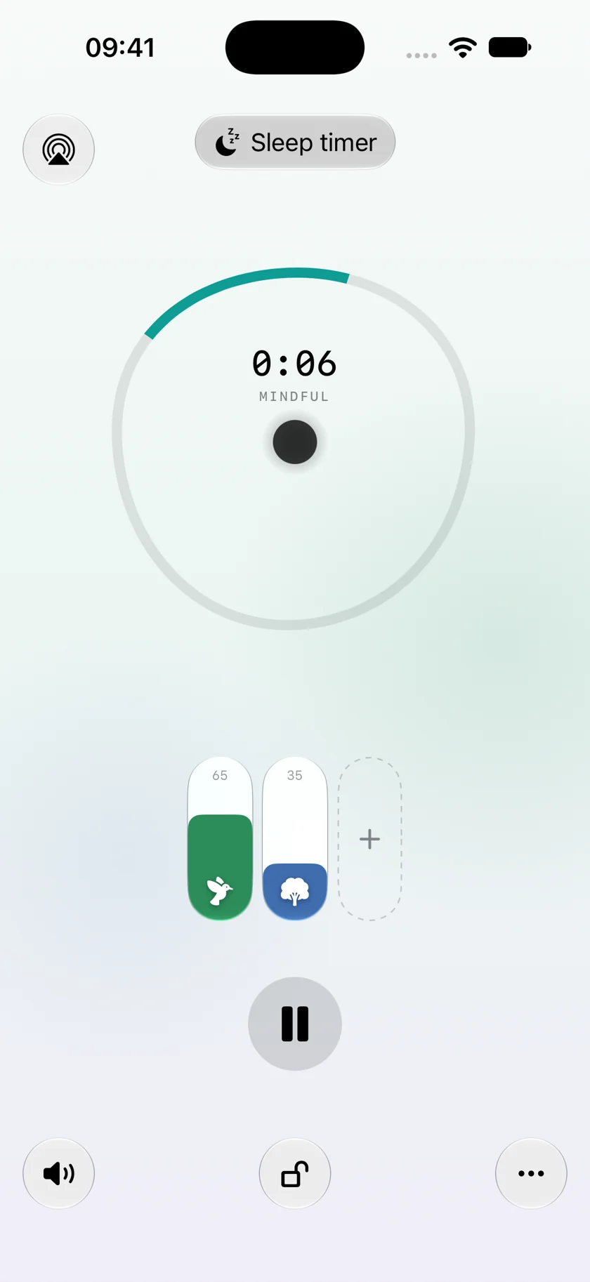 Self soundscape player with a mindful timer and individual sound controls