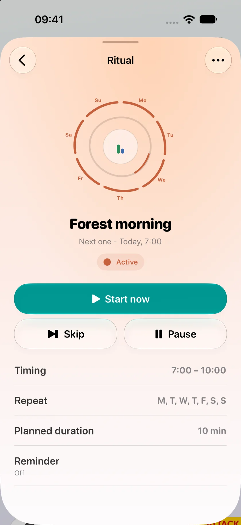 Self ritual schedule with flexible practice times